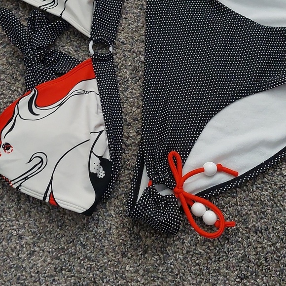 Y2K 2 Piece Polka Dot Bikini Beaded Abstract Pattern Top XL Beach Boho - Picture 2 of 6